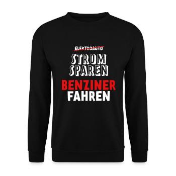 Strom sparen Verbrenner Benziner fahren Tuning Fun - Unisex Pullover - Schwarz - Vorne - Alina (178cm) & Michal (187cm)