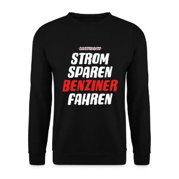 Strom sparen Verbrenner Benziner fahren Tuning Fun - Unisex Pullover - Schwarz - Vorne - Alina (178cm) & Michal (187cm)