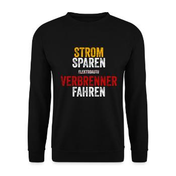 Strom sparen Verbrenner Benziner fahren Tuning Fun - Unisex Pullover - Schwarz - Vorne - Alina (178cm) & Michal (187cm)