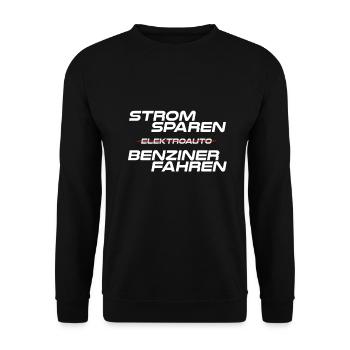 Strom sparen Verbrenner Benziner fahren Tuning Fun - Unisex Pullover - Schwarz - Vorne - Alina (178cm) & Michal (187cm)