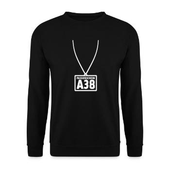 Passierschein A38 Ausgangssperre Home Office - Unisex Pullover - Schwarz - Vorne - Alina (178cm) & Michal (187cm)