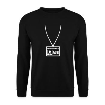 Passierschein A38 Ausgangssperre Home Office - Unisex Pullover - Schwarz - Vorne - Alina (178cm) & Michal (187cm)