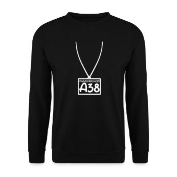 Passierschein A38 Ausgangssperre Home Office - Unisex Pullover - Schwarz - Vorne - Alina (178cm) & Michal (187cm)