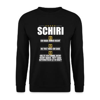 Schiri §1 Ich habe immer Recht §2 - Unisex Pullover - Schwarz - Vorne - Alina (178cm) & Michal (187cm)