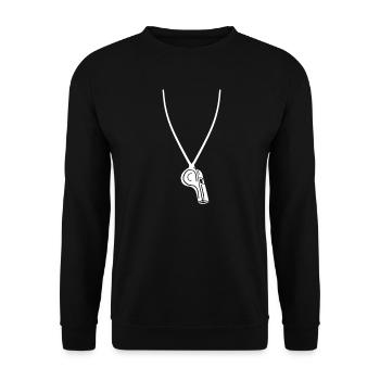 Schiedsrichter Schiri Ref Referee Pfeife - Unisex Pullover - Schwarz - Vorne - Alina (178cm) & Michal (187cm)
