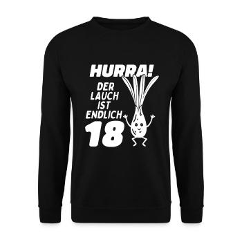 18 na endlich 18. Geburtstag | 18 Jahre volljährig - Unisex Pullover - Schwarz - Vorne - Alina (178cm) & Michal (187cm)