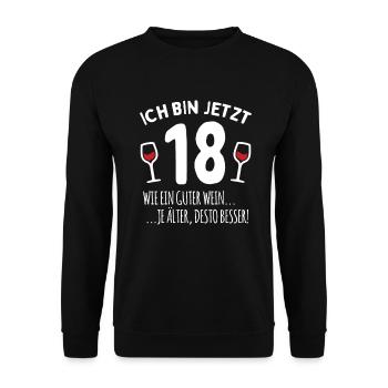 18 na endlich 18. Geburtstag | 18 Jahre volljährig - Unisex Pullover - Schwarz - Vorne - Alina (178cm) & Michal (187cm)