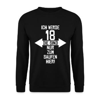 18 na endlich 18. Geburtstag | 18 Jahre volljährig - Unisex Pullover - Schwarz - Vorne - Alina (178cm) & Michal (187cm)