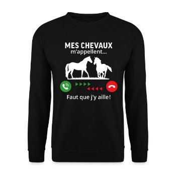 mes chevaux m'appelle faut quẹ j'y aille! - Sweat-shirt Unisexe - noir - Devant - Alina (178cm) & Michal (187cm)