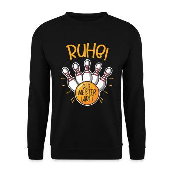 Ruhe! Der Meister wirft! lustiges Bowling T-Shirt - Unisex Pullover - Schwarz - Vorne - Alina (178cm) & Michal (187cm)