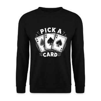 Pick a Card - Magisches Geschenk für Zauberer - Unisex Pullover - Schwarz - Vorne - Alina (178cm) & Michal (187cm)