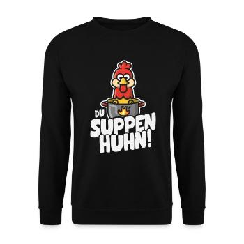 Suppen Huhn Suppenhuhn Gockel Eintopf Geschenk - Unisex Pullover - Schwarz - Vorne - Alina (178cm) & Michal (187cm)