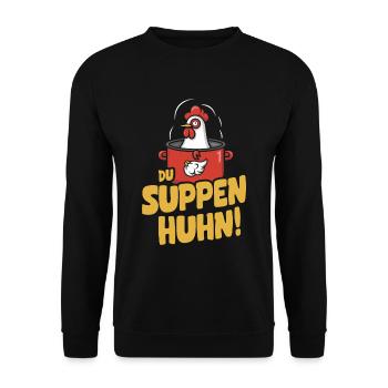 Suppen Huhn Suppenhuhn Gockel Eintopf Geschenk - Unisex Pullover - Schwarz - Vorne - Alina (178cm) & Michal (187cm)