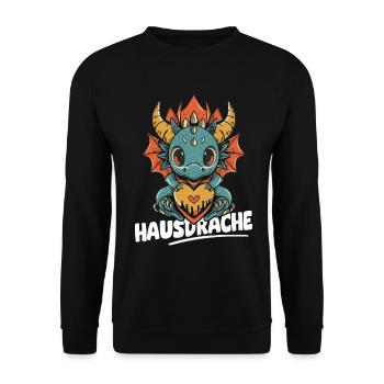 Hausdrache. Stark, Mutig und Unbesiegbar. Drache - Unisex Pullover - Schwarz - Vorne - Alina (178cm) & Michal (187cm)