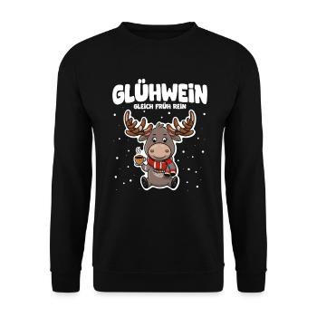 Glühwein gleich früh rein süßer Elch - Unisex Pullover - Schwarz - Vorne - Alina (178cm) & Michal (187cm)