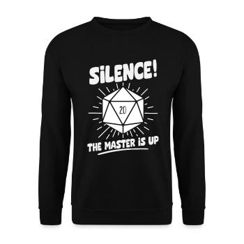 Silence! The Master Is Up D20 Würfel - Unisex Pullover - Schwarz - Vorne - Alina (178cm) & Michal (187cm)