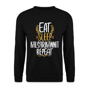 Eat Sleep Kalsarikännit Repeat Finnland Unterhose - Unisex Pullover - Schwarz - Vorne - Alina (178cm) & Michal (187cm)