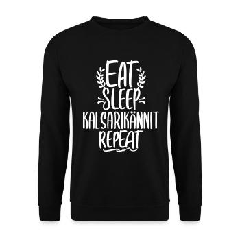 Eat Sleep Kalsarikännit Repeat Finnland Unterhose - Unisex Pullover - Schwarz - Vorne - Alina (178cm) & Michal (187cm)