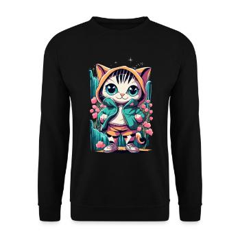 süßes Kawaii Kätzchen Japan - Unisex Pullover - Schwarz - Vorne - Alina (178cm) & Michal (187cm)