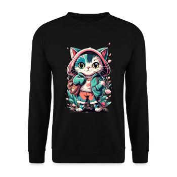 süßes Kawaii Kätzchen Japan - Unisex Pullover - Schwarz - Vorne - Alina (178cm) & Michal (187cm)