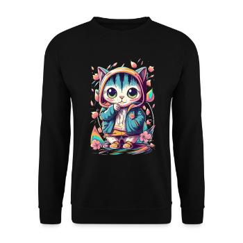 süßes Kawaii Kätzchen Japan - Unisex Pullover - Schwarz - Vorne - Alina (178cm) & Michal (187cm)