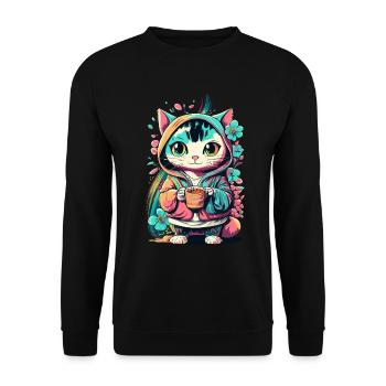 süßes Kawaii Kätzchen Japan - Unisex Pullover - Schwarz - Vorne - Alina (178cm) & Michal (187cm)