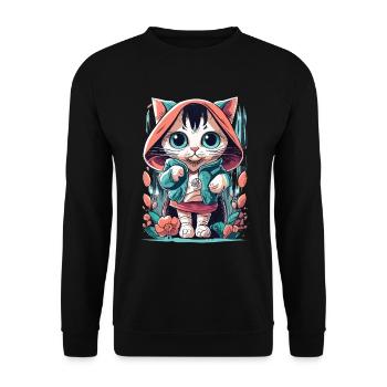 süßes Kawaii Kätzchen Japan - Unisex Pullover - Schwarz - Vorne - Alina (178cm) & Michal (187cm)