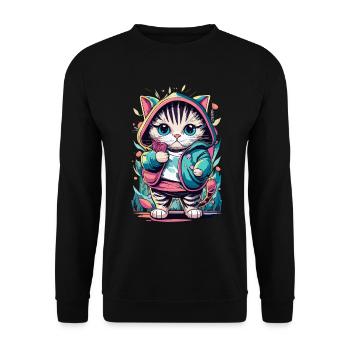 chaton kawaii mignon japon - Sweat-shirt Unisexe - noir - Devant - Alina (178cm) & Michal (187cm)