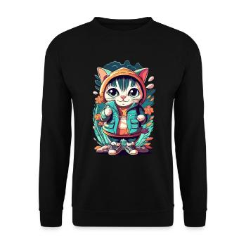 süßes Kawaii Kätzchen Japan - Unisex Pullover - Schwarz - Vorne - Alina (178cm) & Michal (187cm)