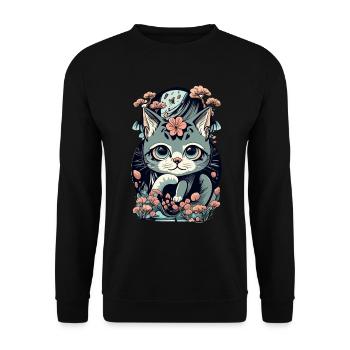 chaton kawaii mignon japon - Sweat-shirt Unisexe - noir - Devant - Alina (178cm) & Michal (187cm)