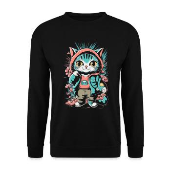 süßes Kawaii Kätzchen Japan - Unisex Pullover - Schwarz - Vorne - Alina (178cm) & Michal (187cm)