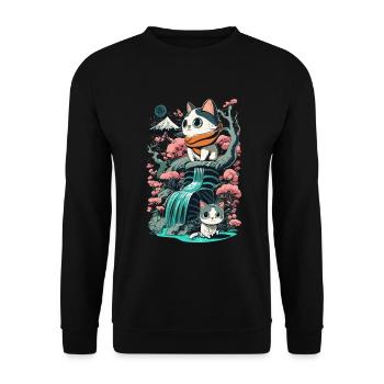 süßes Kawaii Kätzchen Japan - Unisex Pullover - Schwarz - Vorne - Alina (178cm) & Michal (187cm)