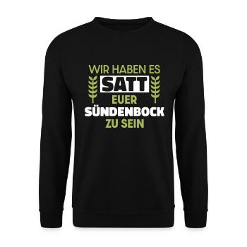 Wir haben es satt euer Sündenbock zu sein - Unisex Pullover - Schwarz - Vorne - Alina (178cm) & Michal (187cm)