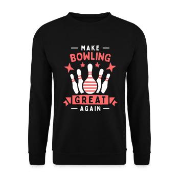 Make Bowling great again - Bowlingkugel Pin - Unisex Pullover - Schwarz - Vorne - Alina (178cm) & Michal (187cm)