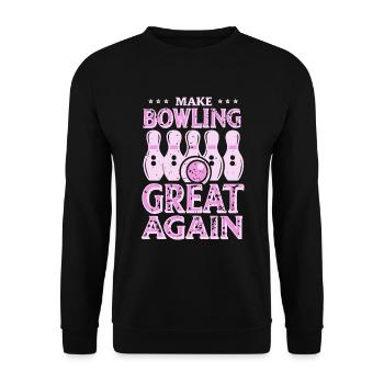 Make Bowling great again - Bowlingkugel Pin - Unisex Pullover - Schwarz - Vorne - Alina (178cm) & Michal (187cm)