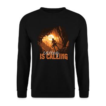 Die Höhle ruft bei Sonnenuntergang - Unisex Pullover - Schwarz - Vorne - Alina (178cm) & Michal (187cm)