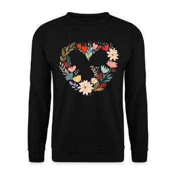 Heart Shaped Floral Wreath - Unisex Sweatshirt - black - Front - Alina (178cm) & Michal (187cm)