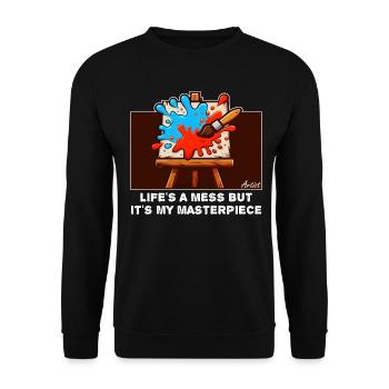 LIFE'S A MESS BUT IT'S MY MASTERPIECE - Unisex Sweatshirt - black - Front - Alina (178cm) & Michal (187cm)