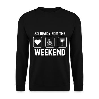 So ready for the weekend - Wine - Frau Radfahr - Unisex Sweatshirt - black - Front - Alina (178cm) & Michal (187cm)