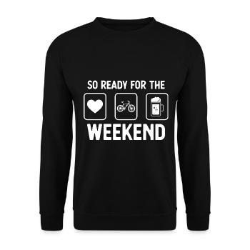 So bereit für das Wochenende - Bier - E-Bike - - Unisex Pullover - Schwarz - Vorne - Alina (178cm) & Michal (187cm)