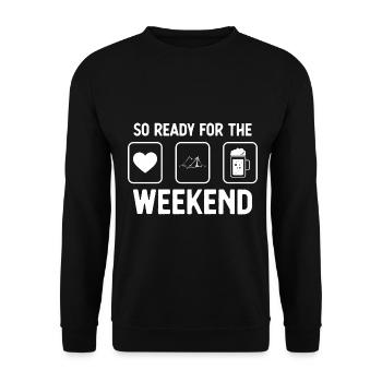 So bereit für das Wochenende - Bier - Campingzelt - Unisex Pullover - Schwarz - Vorne - Alina (178cm) & Michal (187cm)
