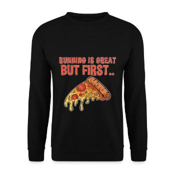 PIZZA JOGGING RUNNING - Unisex Sweatshirt - black - Front - Alina (178cm) & Michal (187cm)