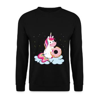 Little unicorn gleefully eats a donut - Unisex Sweatshirt - black - Front - Alina (178cm) & Michal (187cm)
