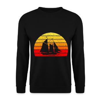 Segelboot Segeln - Sonne Sonnenaufgang Retro - Unisex Pullover - Schwarz - Vorne - Alina (178cm) & Michal (187cm)