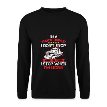 LKW Trucker Fahrer mit coolem Spruch für Trucker - Unisex Pullover - Schwarz - Vorne - Alina (178cm) & Michal (187cm)