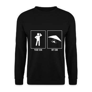 Votre Fils - Mon Fils - Vue Frontale Planant V - Sweat-shirt Unisexe - noir - Devant - Alina (178cm) & Michal (187cm)