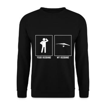 Son mari - Mon mari - Petit vol à voile - Sweat-shirt Unisexe - noir - Devant - Alina (178cm) & Michal (187cm)