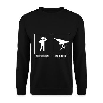 Ihr Ehemann - Mein Ehemann - Himmelsgleiter Start - Unisex Pullover - Schwarz - Vorne - Alina (178cm) & Michal (187cm)