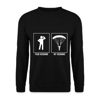 Ihr Ehemann - Mein Ehemann - Gleitschirmfliegen Fr - Unisex Pullover - Schwarz - Vorne - Alina (178cm) & Michal (187cm)