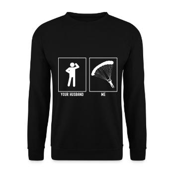 Ihr Mann - Ich - Gleitschirmfliegen Wenden - Unisex Pullover - Schwarz - Vorne - Alina (178cm) & Michal (187cm)